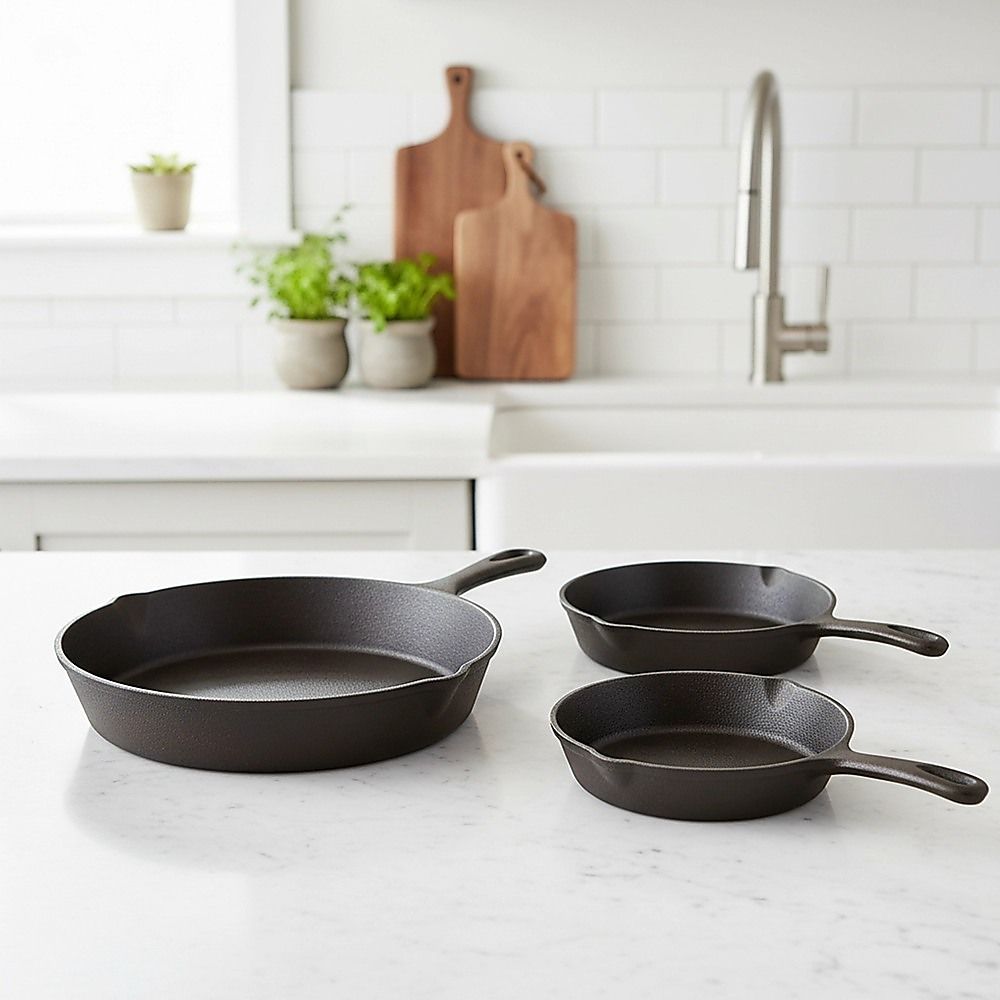Pre-Seasoned Cast Iron Skillet Set 3 Piece 6 8 & 10 Inch - Image 2