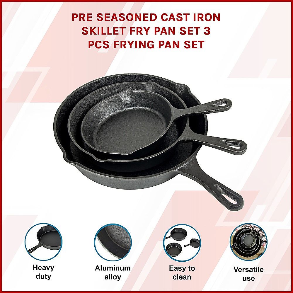 Pre-Seasoned Cast Iron Skillet Set 3 Piece 6 8 & 10 Inch - Image 4