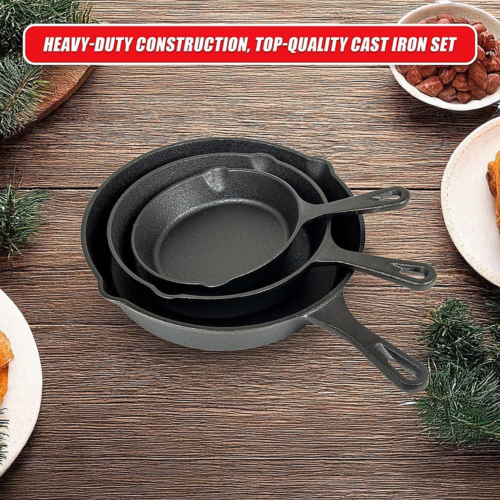 Pre-Seasoned Cast Iron Skillet Set 3 Piece 6 8 & 10 Inch - Image 6