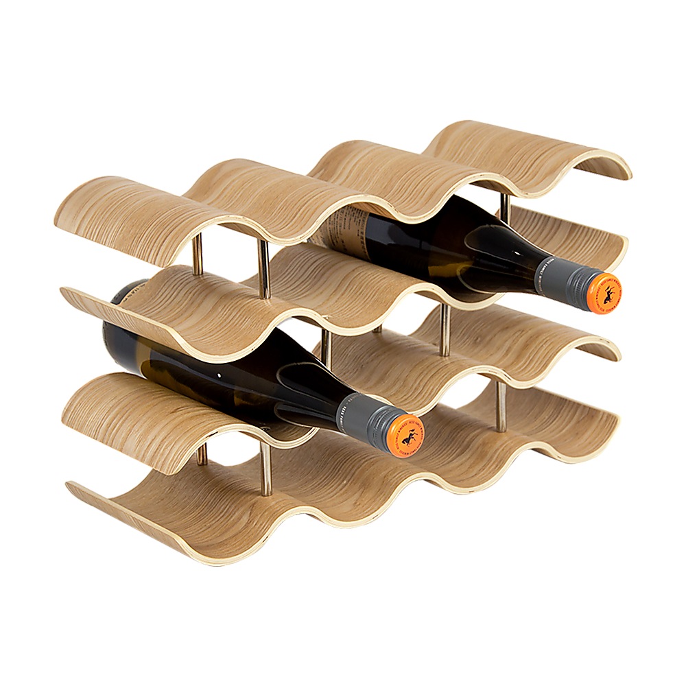 Bamboo Wave Wine Rack 14 Bottle 4 Tier Wooden Wine Storage - Image 2