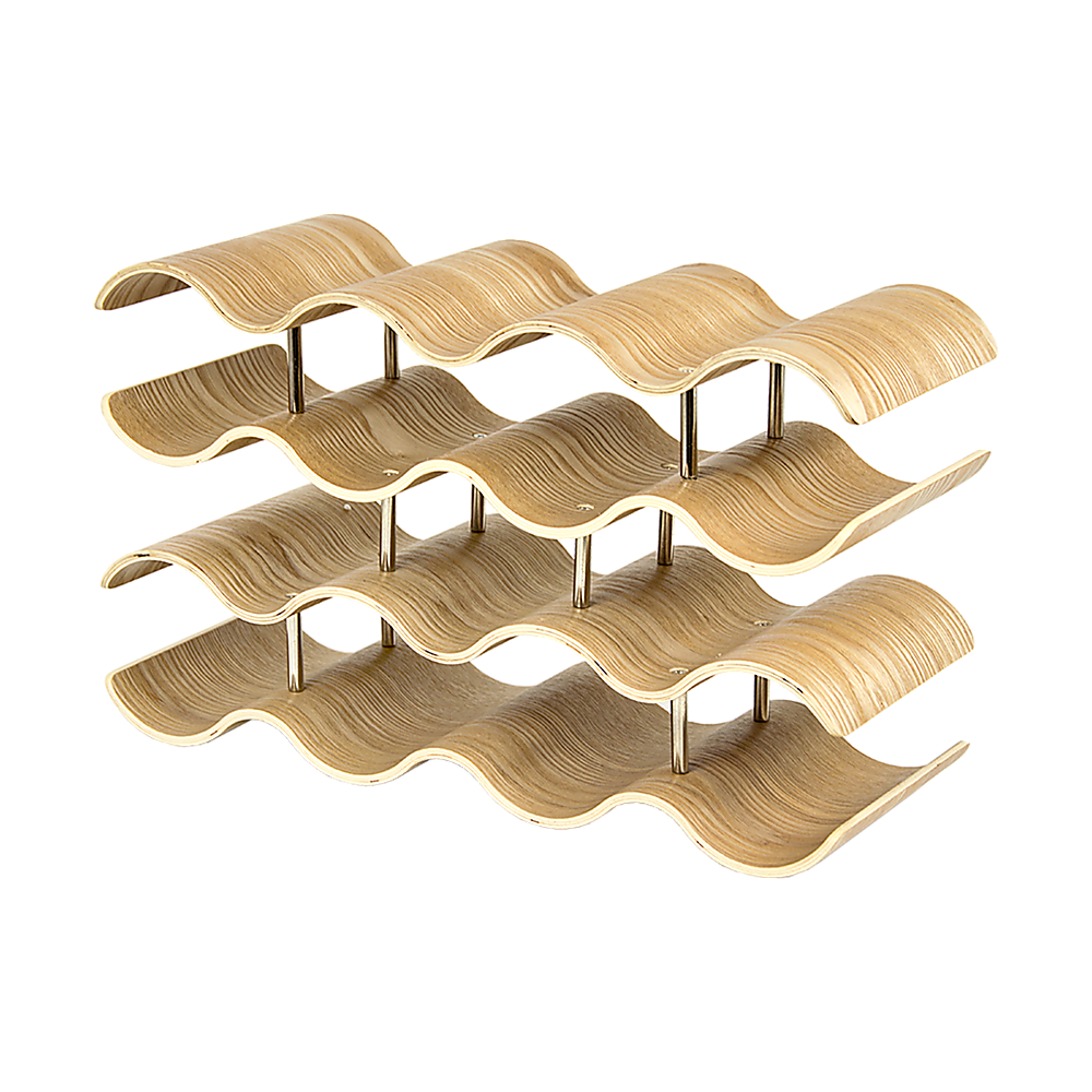 Bamboo Wave Wine Rack 14 Bottle 4 Tier Wooden Wine Storage - Image 5
