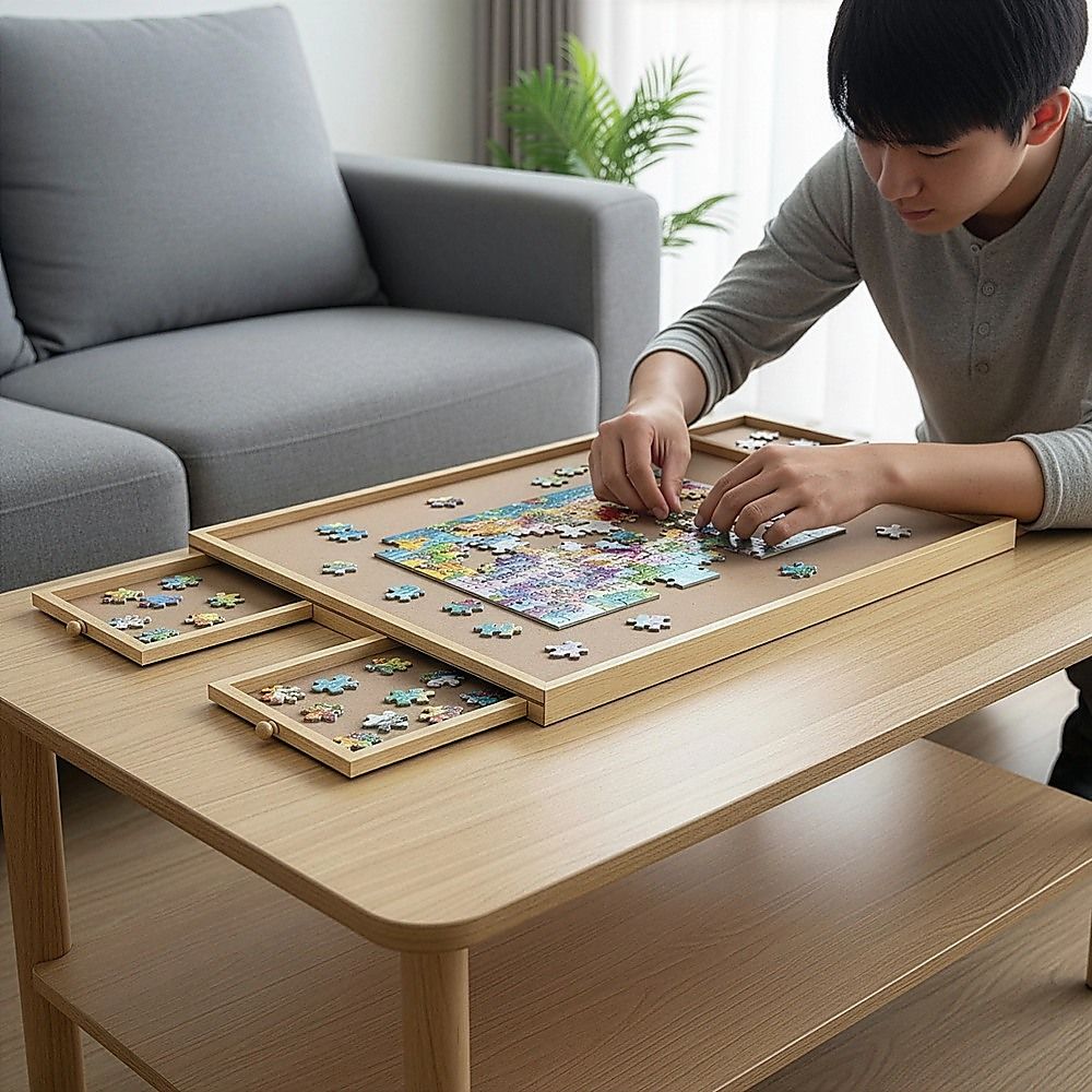Wooden Jigsaw Puzzle Table 1000 Piece Puzzle Board with Drawers
