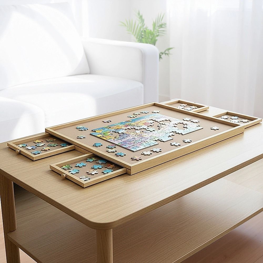 Wooden Jigsaw Puzzle Table 1000 Piece Puzzle Board with Drawers - Image 2
