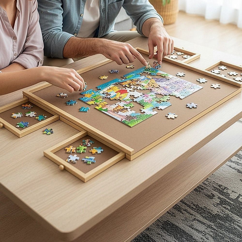Wooden Jigsaw Puzzle Table 1000 Piece Puzzle Board with Drawers - Image 3