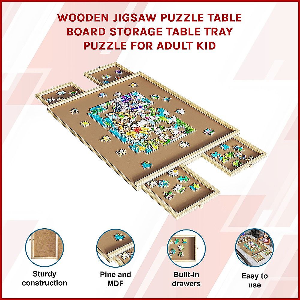 Wooden Jigsaw Puzzle Table 1000 Piece Puzzle Board with Drawers - Image 6