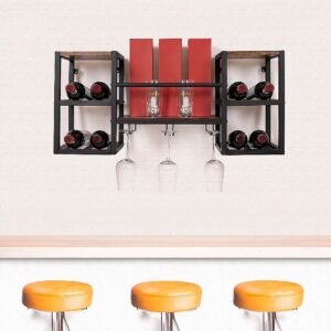 Wall Mounted Wine Rack with 16 Bottle Storage & Stem Glass Holder
