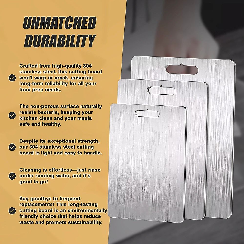 3-Piece 304 Stainless Steel Chopping Board Set – 3 Sizes - Image 5
