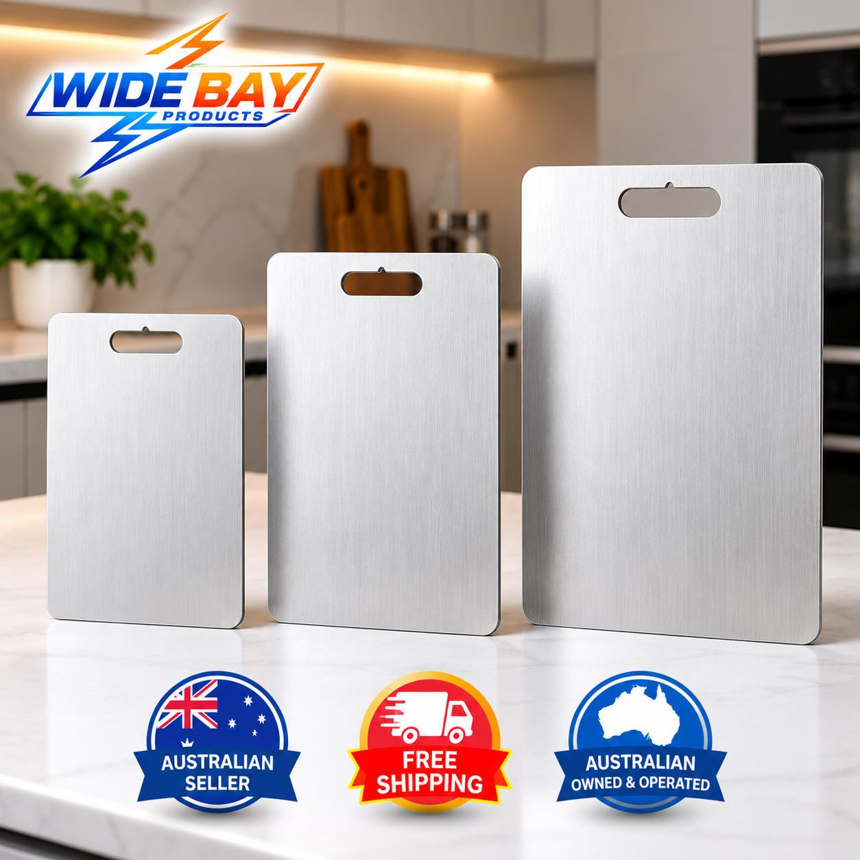 3-Piece 304 Stainless Steel Chopping Board Set – 3 Sizes