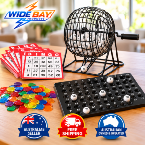 Classic Bingo Game Set – 75 Numbered Balls, Metal Cage, Cards & Chips