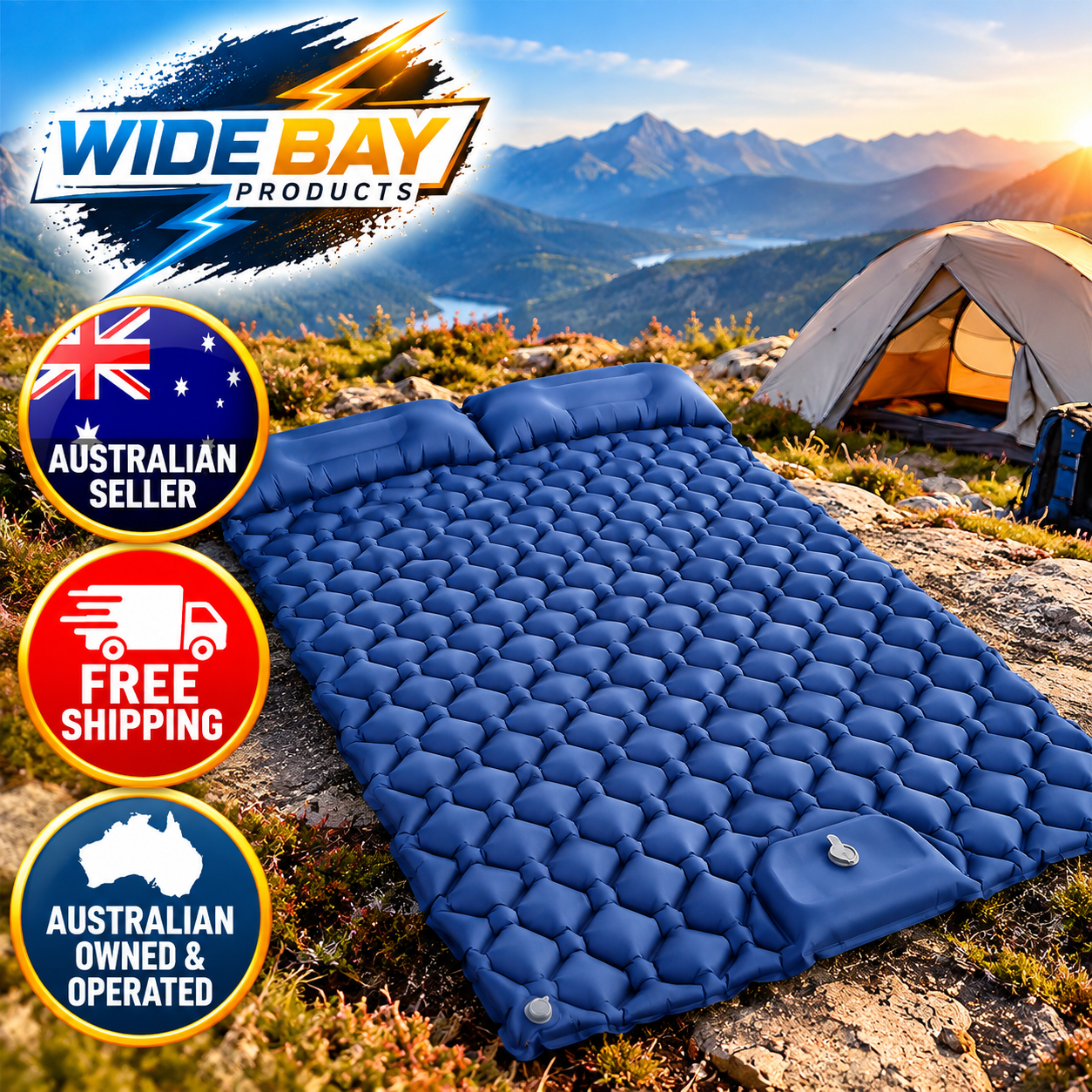 DreamZ Double Camping Mattress with Built In Pump, 40D Nylon TPU, Blue