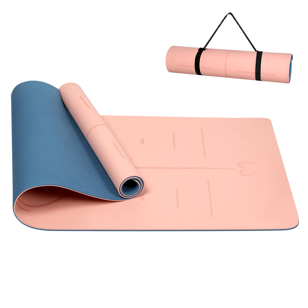Centra Pink TPE Yoga Mat 6 mm with Alignment Lines and Carry Strap - Image 9