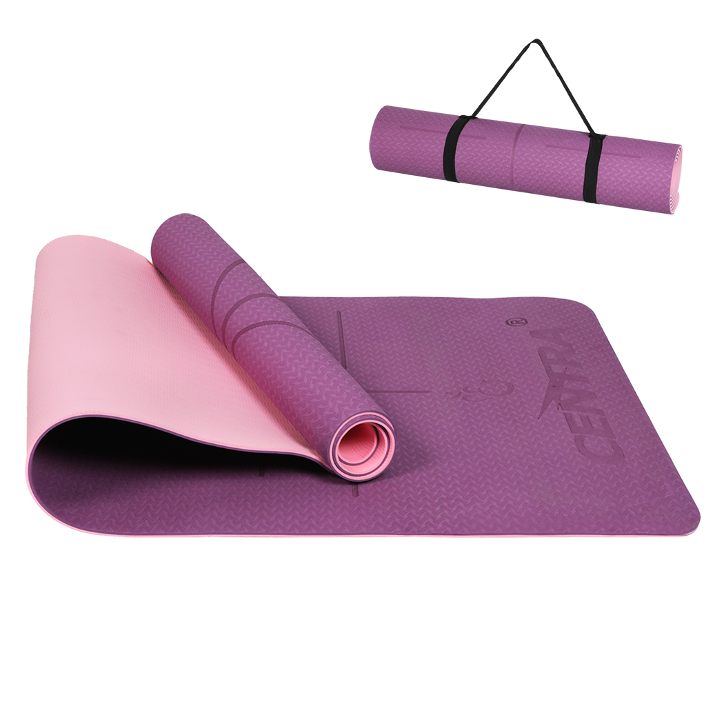 Centra Purple TPE Yoga Mat 6 mm with Alignment Lines and Carry Strap - Image 9