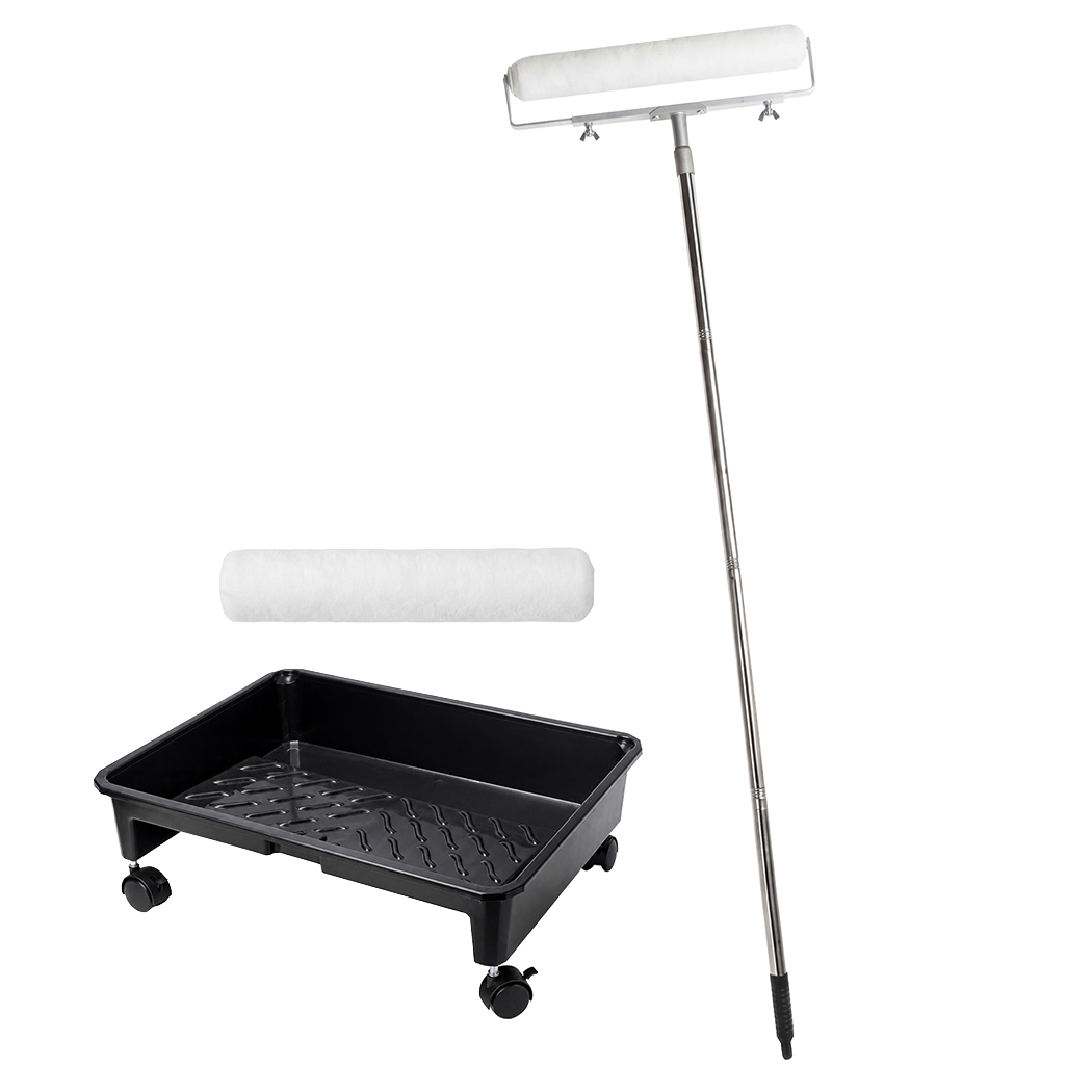 Traderight 13-Piece Paint Roller Set with Extendable Pole and Wheeled Tray - Image 9
