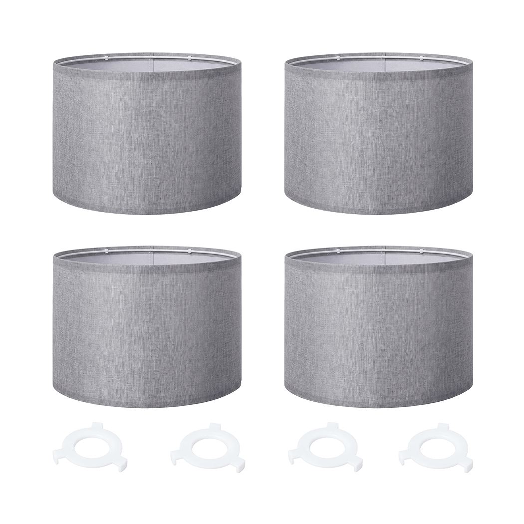 Emitto 4-Piece Grey Linen Drum Lamp Shade Set with E26/E27 and E14 Rings - Image 9
