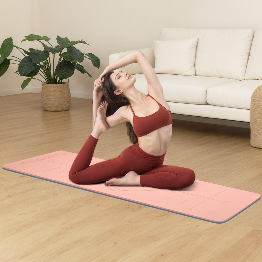 Centra Pink TPE Yoga Mat 6 mm with Alignment Lines and Carry Strap - Image 8