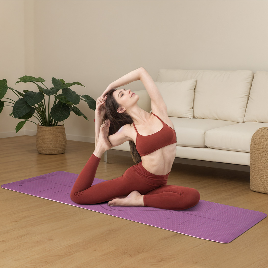 Centra Purple TPE Yoga Mat 6 mm with Alignment Lines and Carry Strap - Image 8
