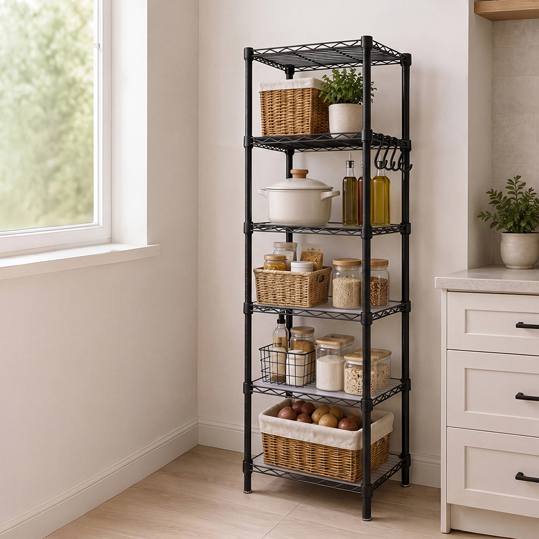 Levede 6-Tier Wire Storage Shelving Unit, 161cm – Black - Image 8