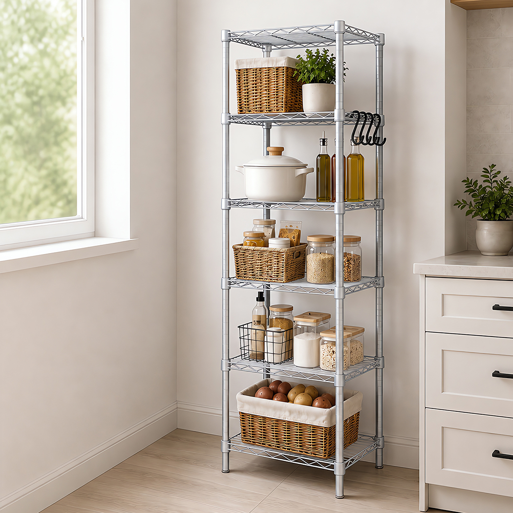 Levede 6-Tier Adjustable Steel Shelving Rack, 161cm – Silver - Image 8