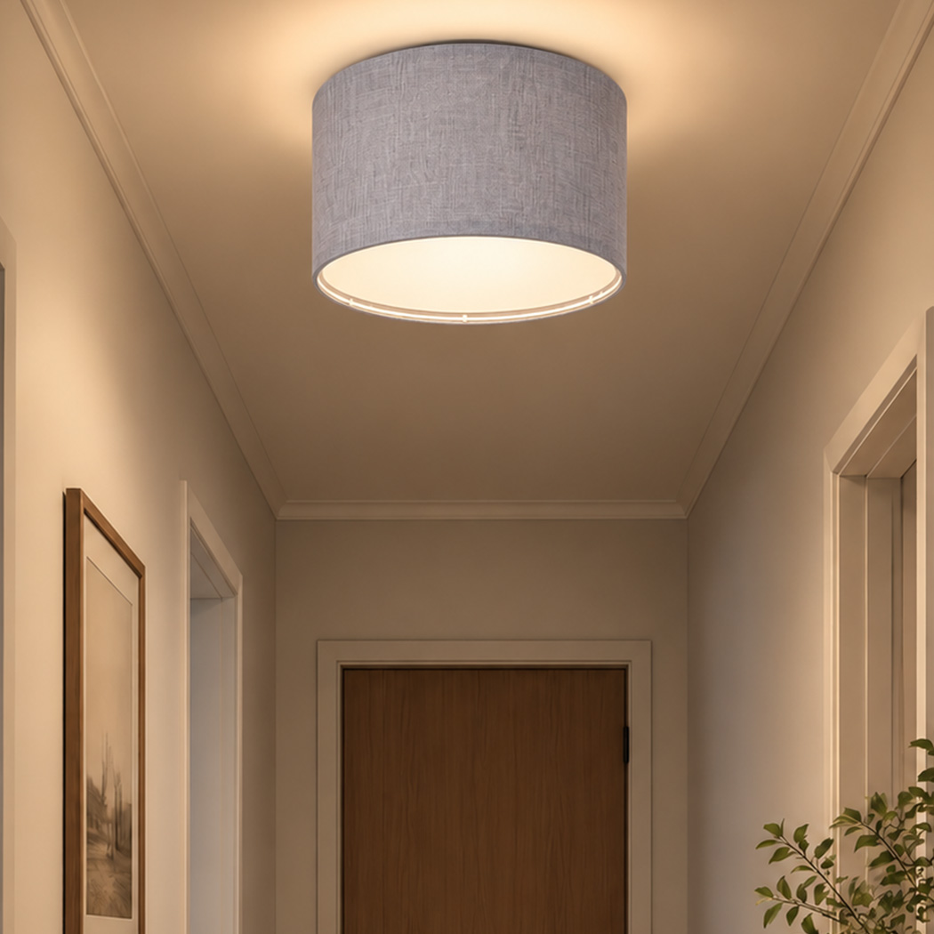Emitto 4-Piece Grey Linen Drum Lamp Shade Set with E26/E27 and E14 Rings - Image 8
