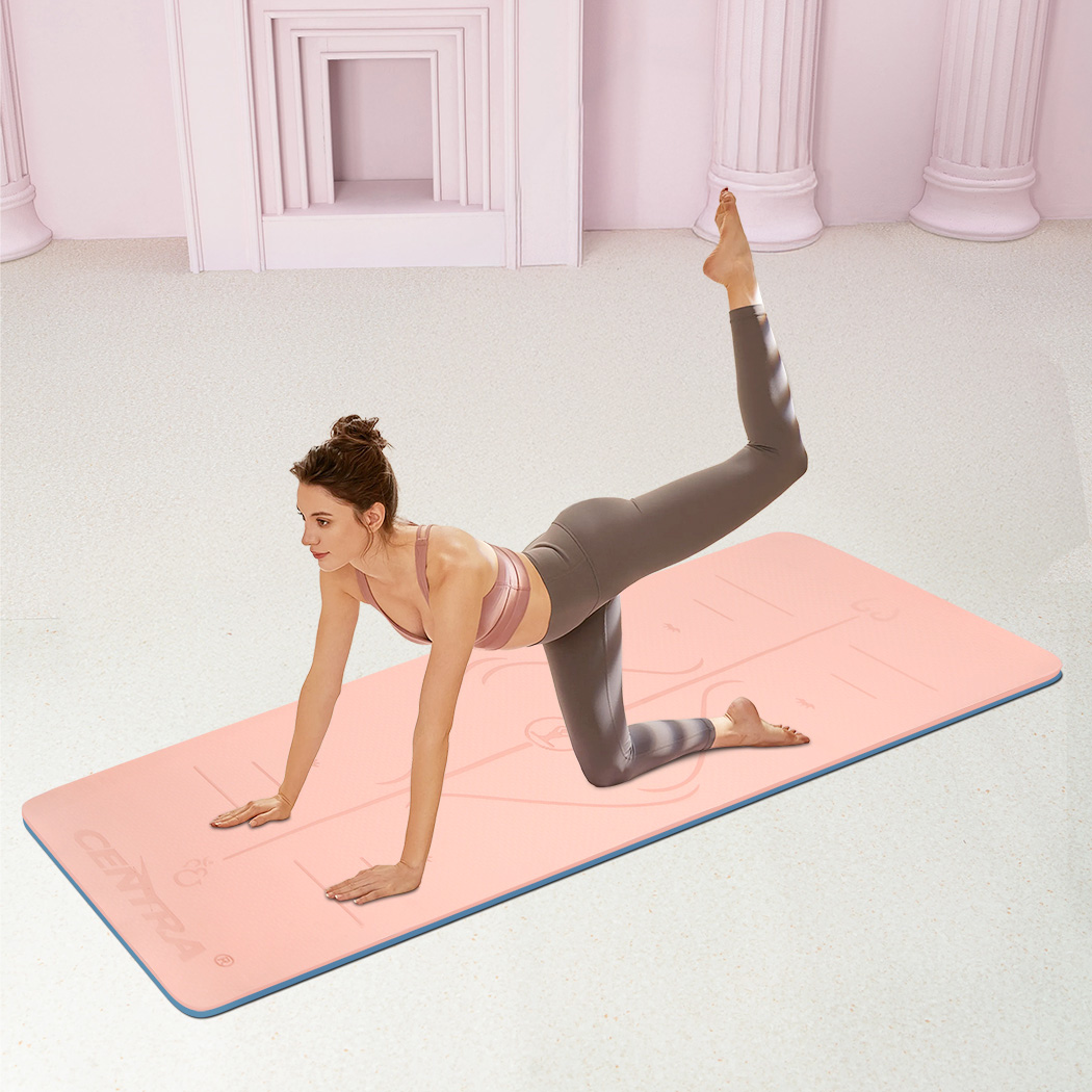 Centra Pink TPE Yoga Mat 6 mm with Alignment Lines and Carry Strap - Image 7