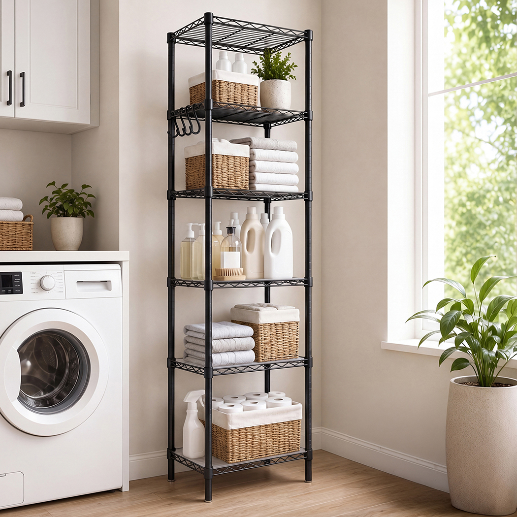Levede 6-Tier Wire Storage Shelving Unit, 161cm – Black - Image 7