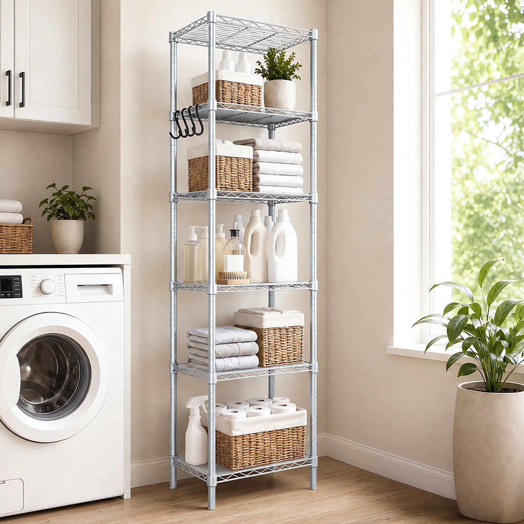 Levede 6-Tier Adjustable Steel Shelving Rack, 161cm – Silver - Image 7