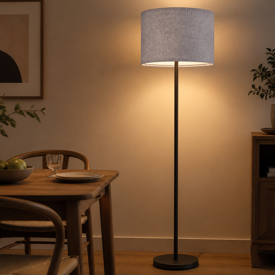 Emitto 4-Piece Grey Linen Drum Lamp Shade Set with E26/E27 and E14 Rings - Image 7