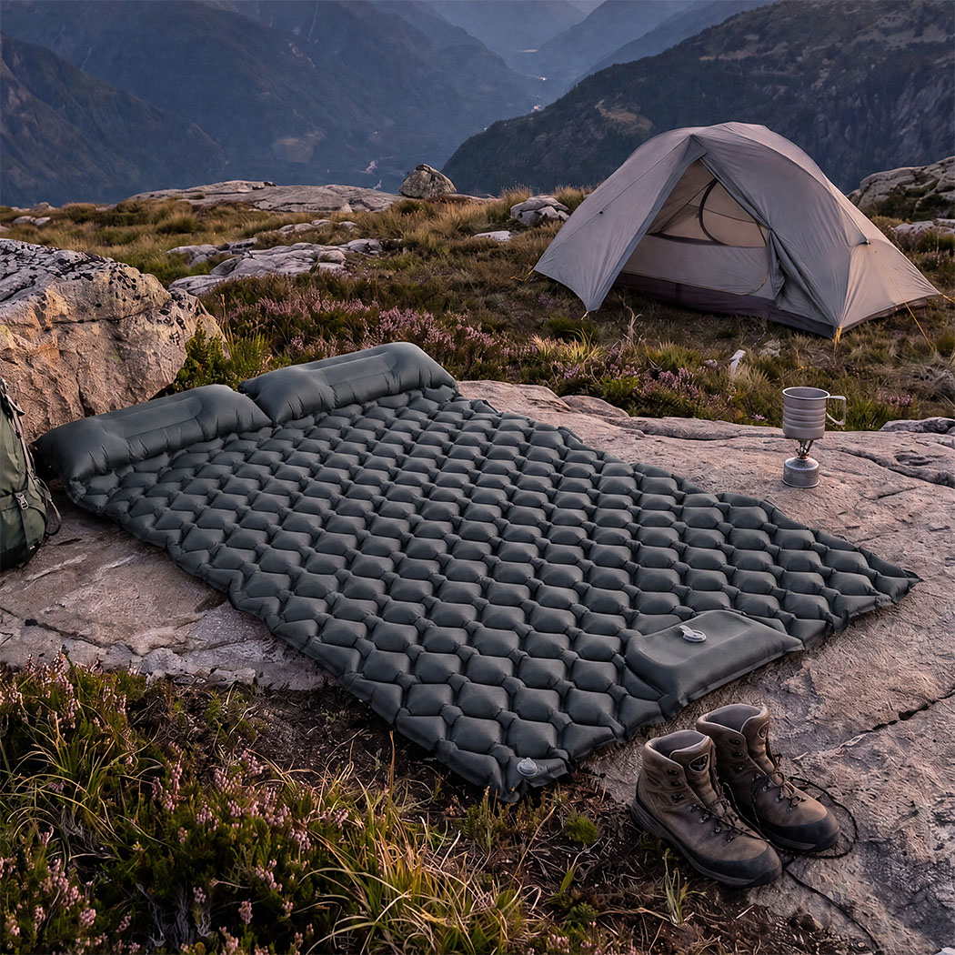 DreamZ Double Camping Mattress with Built In Pump, 40D Nylon TPU, Grey - Image 7