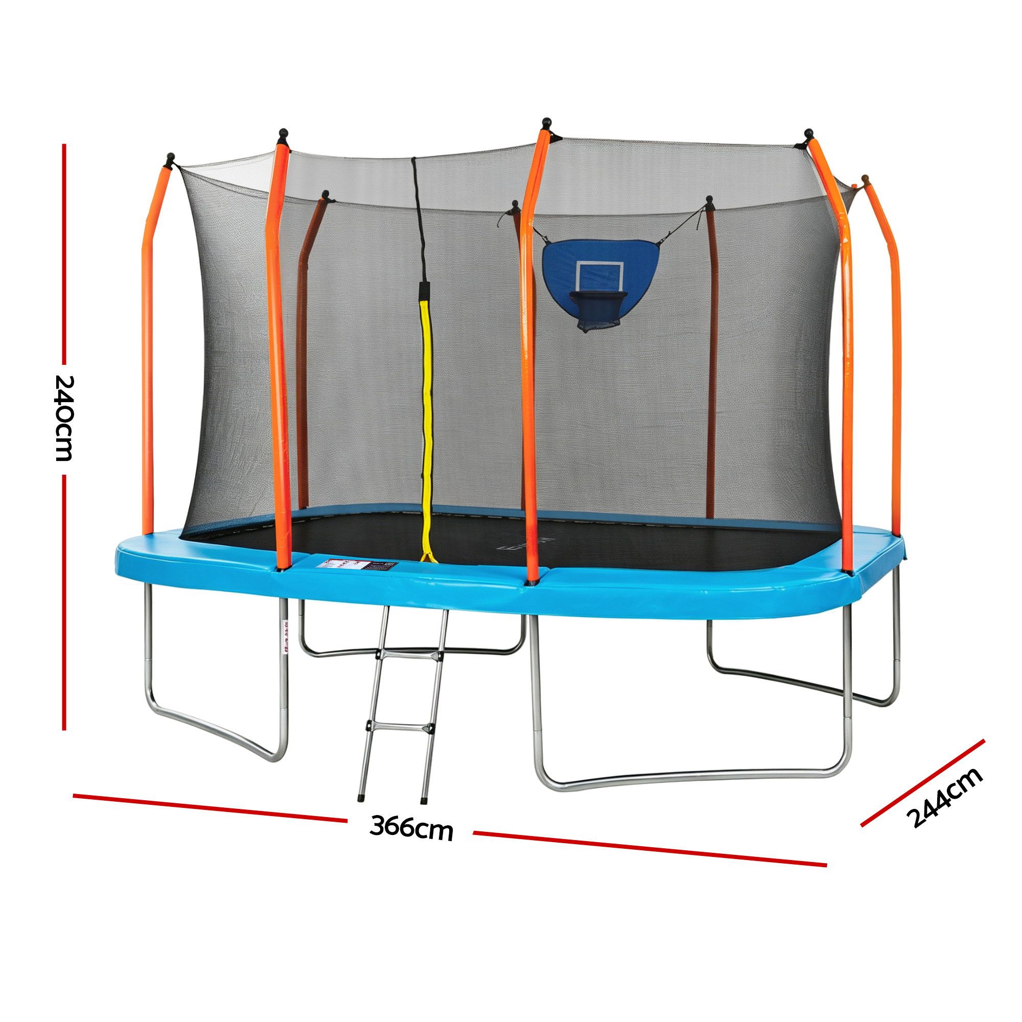 12FT Kids Trampoline Rectangle Rebounder with Basketball Set Blue - Image 2