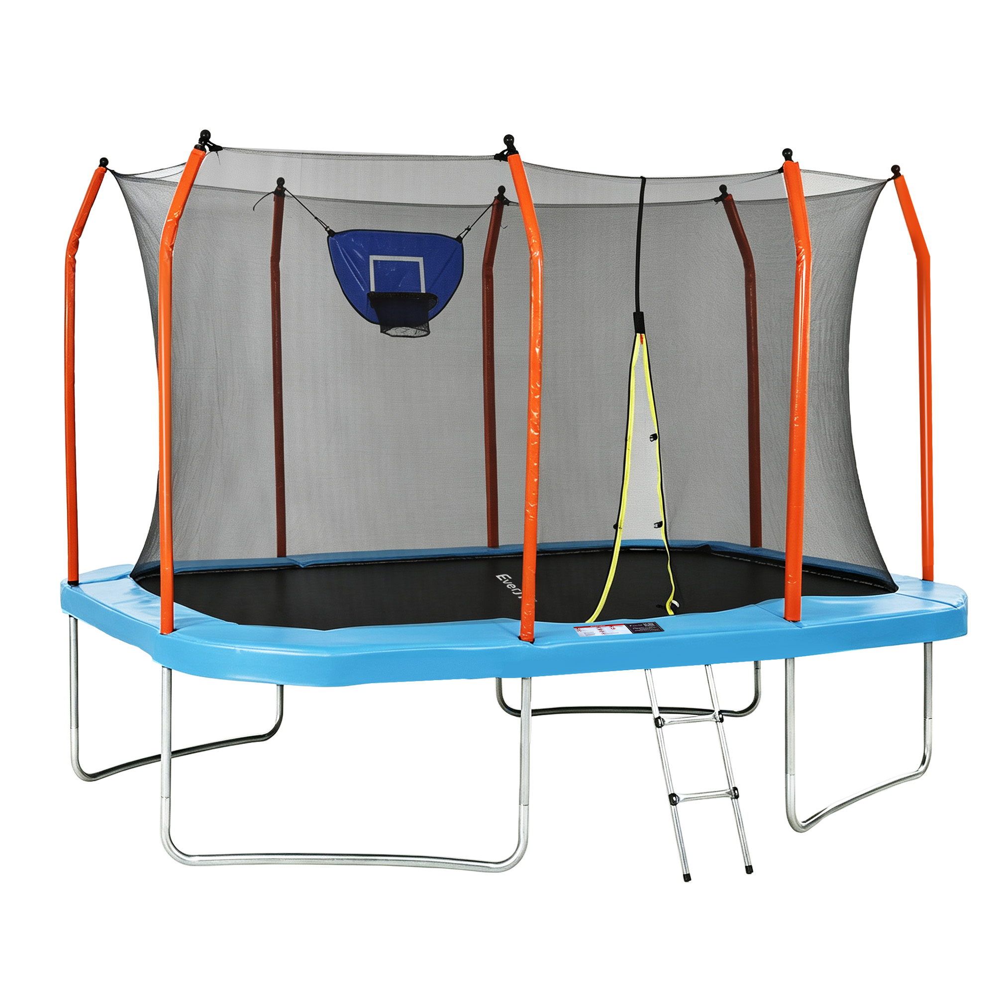 12FT Kids Trampoline Rectangle Rebounder with Basketball Set Blue - Image 3