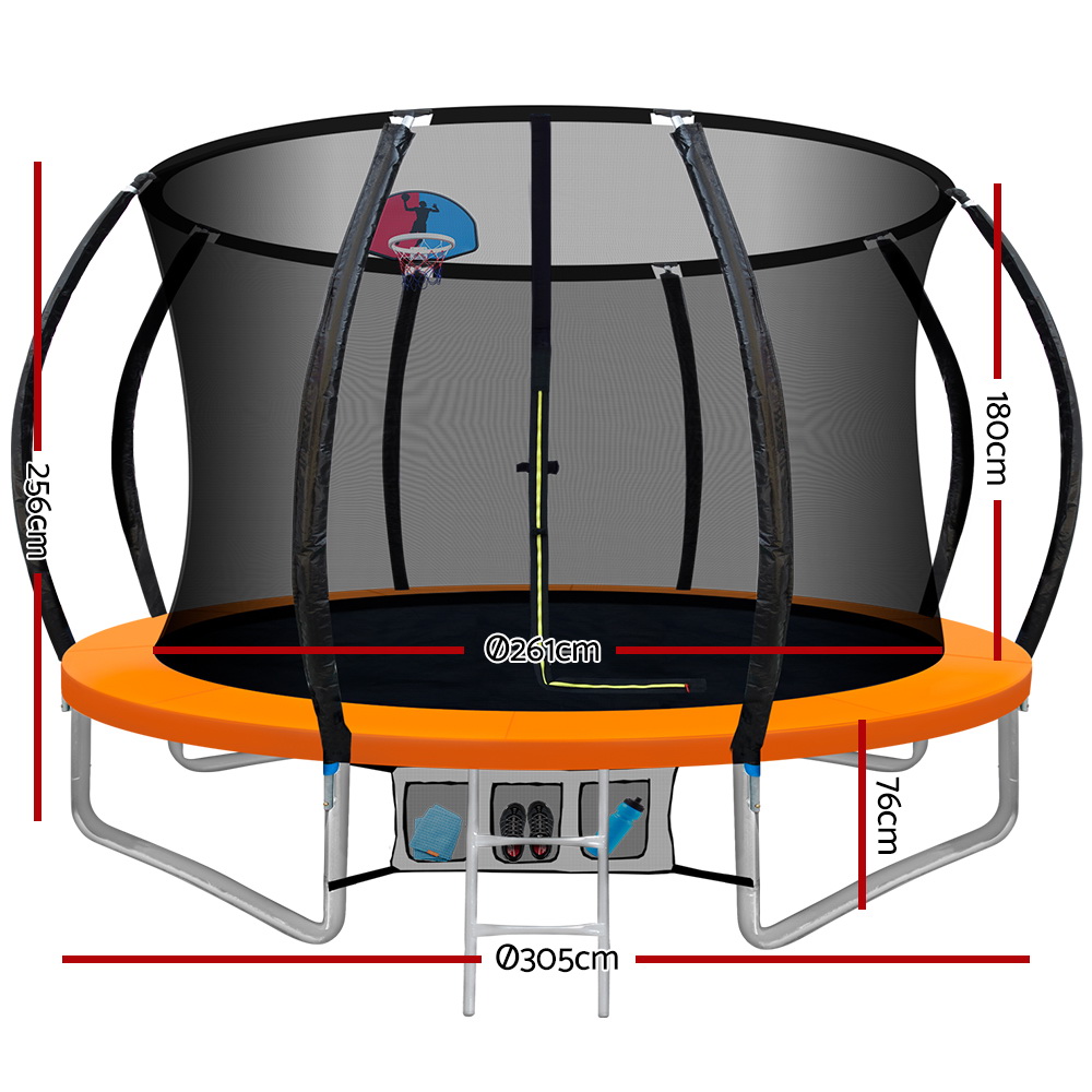 10FT Trampoline for Kids w/ Ladder Enclosure Safety Net Rebounder Orange - Image 2