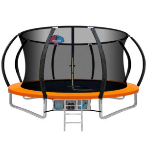 12FT Trampoline for Kids w/ Ladder Trampoline Enclosure Safety Net Rebounder Orange