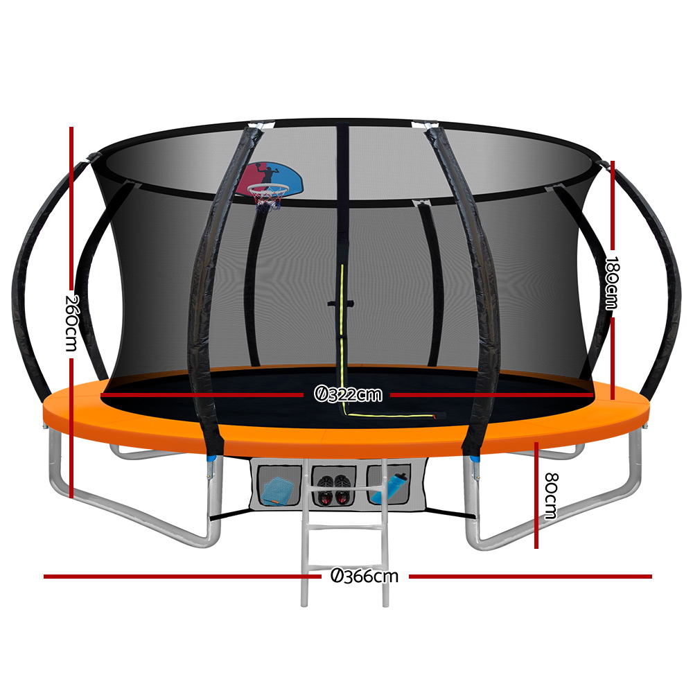 12FT Trampoline for Kids w/ Ladder Trampoline Enclosure Safety Net Rebounder Orange - Image 2