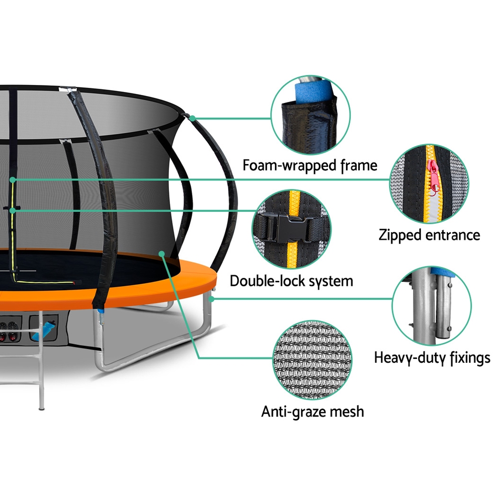 12FT Trampoline for Kids w/ Ladder Trampoline Enclosure Safety Net Rebounder Orange - Image 6