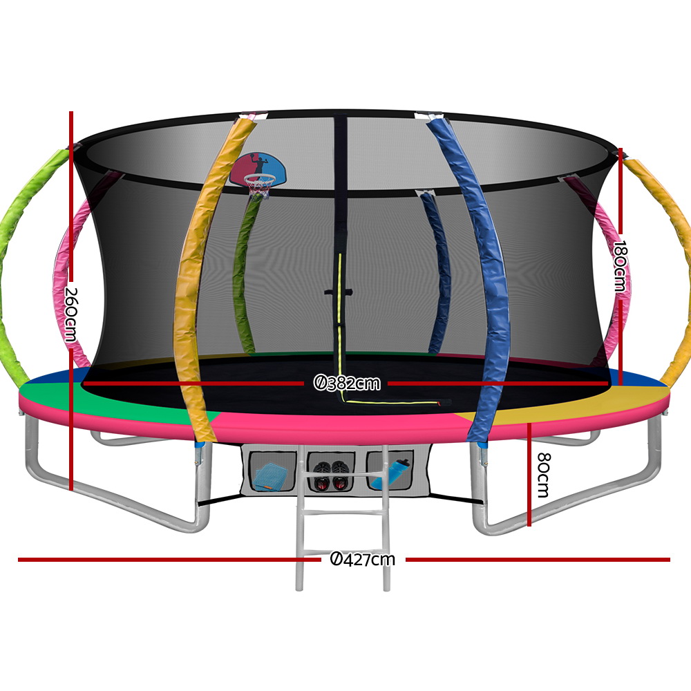 14ft Trampoline Kids Trampoline Rebounder w/ Ladder Basketball Hoop - Image 2