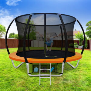 8FT Trampoline for Kids w/ Ladder Enclosure Safety Net Rebounder Orange