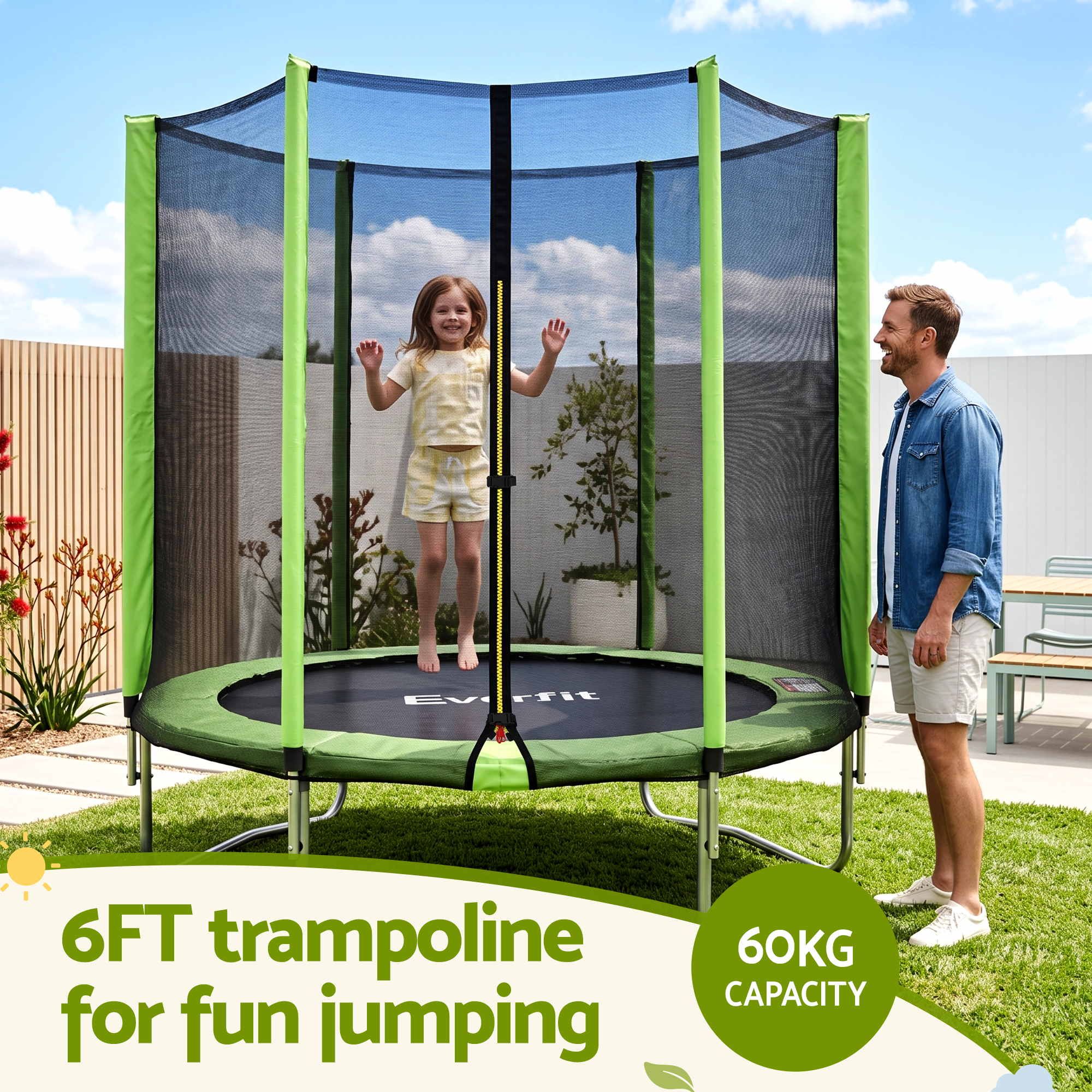 6FT Kids Trampoline Round Rebounder with Enclosure Net Green - Image 4
