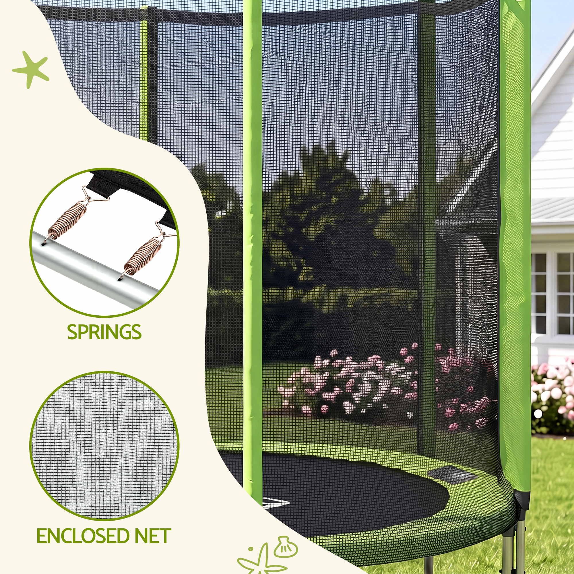 6FT Kids Trampoline Round Rebounder with Enclosure Net Green - Image 5