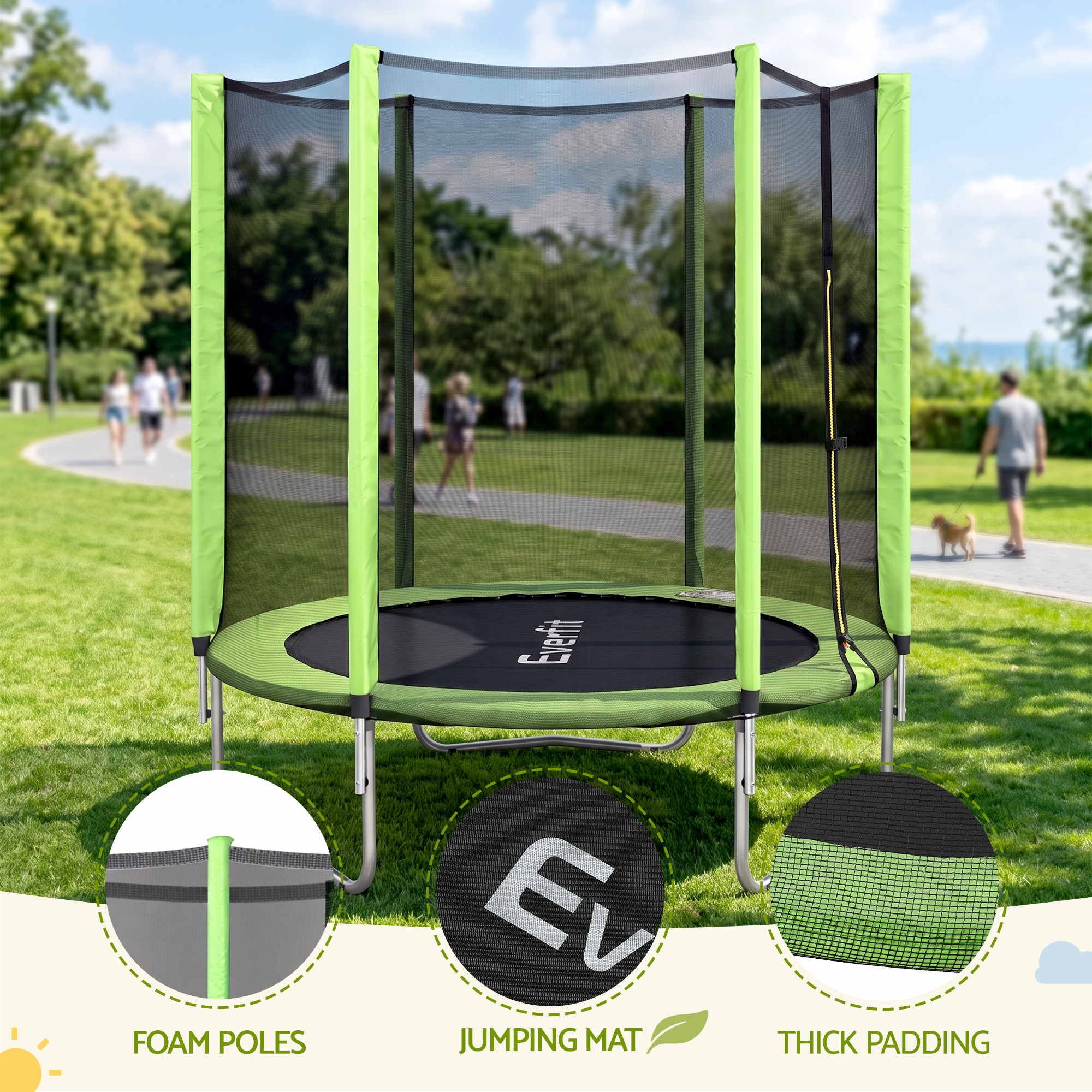 6FT Kids Trampoline Round Rebounder with Enclosure Net Green - Image 6