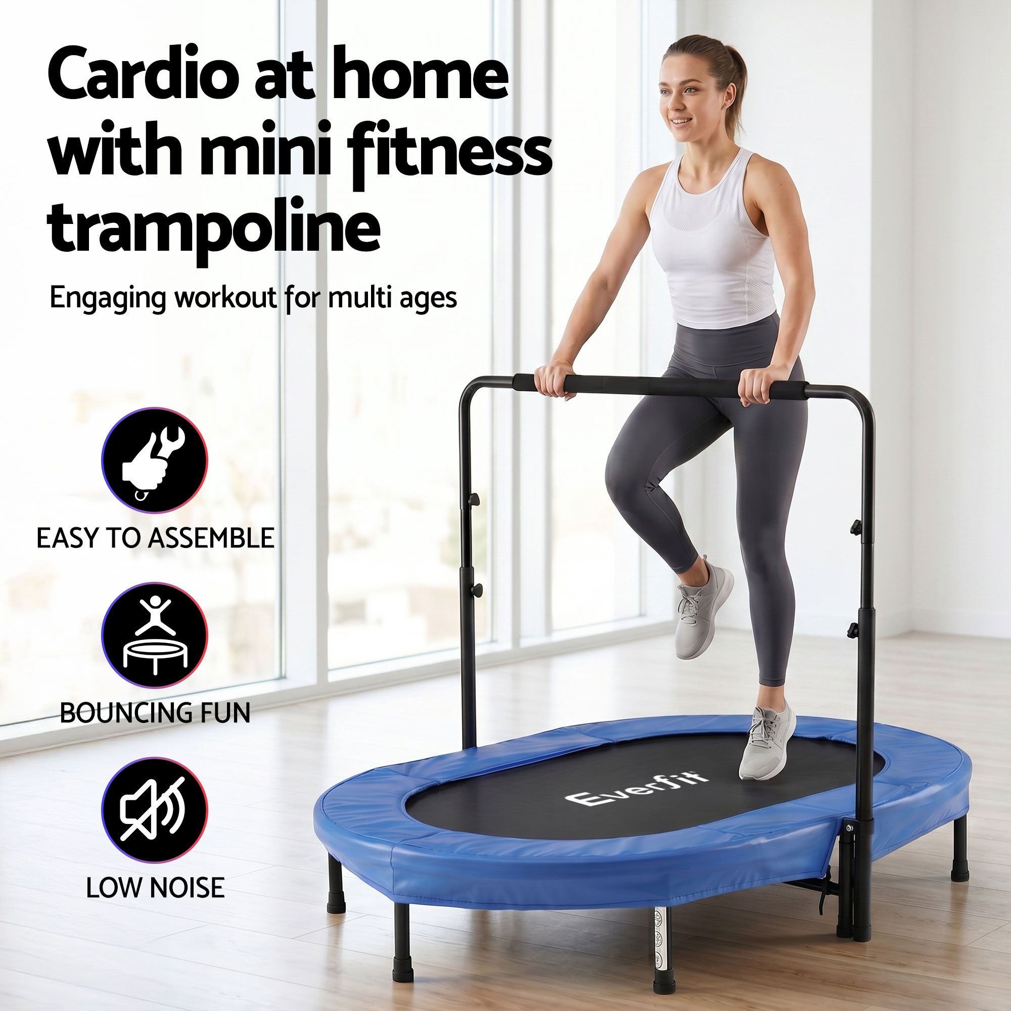56-Inch Foldable Fitness Trampoline Indoor Rebounder Adjustable Handrail - Image 4