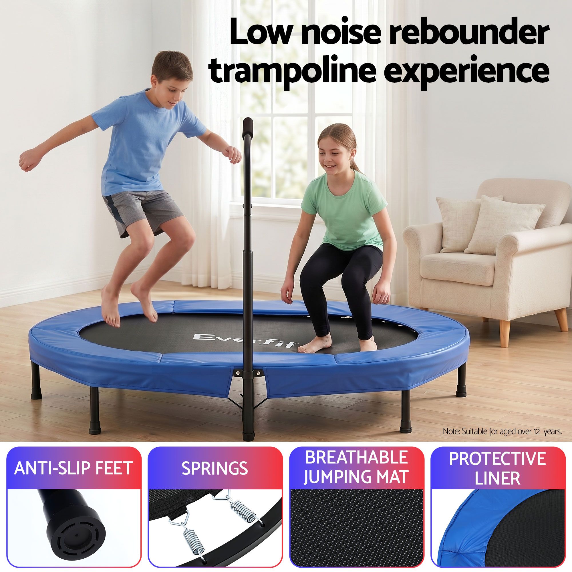 56-Inch Foldable Fitness Trampoline Indoor Rebounder Adjustable Handrail - Image 5