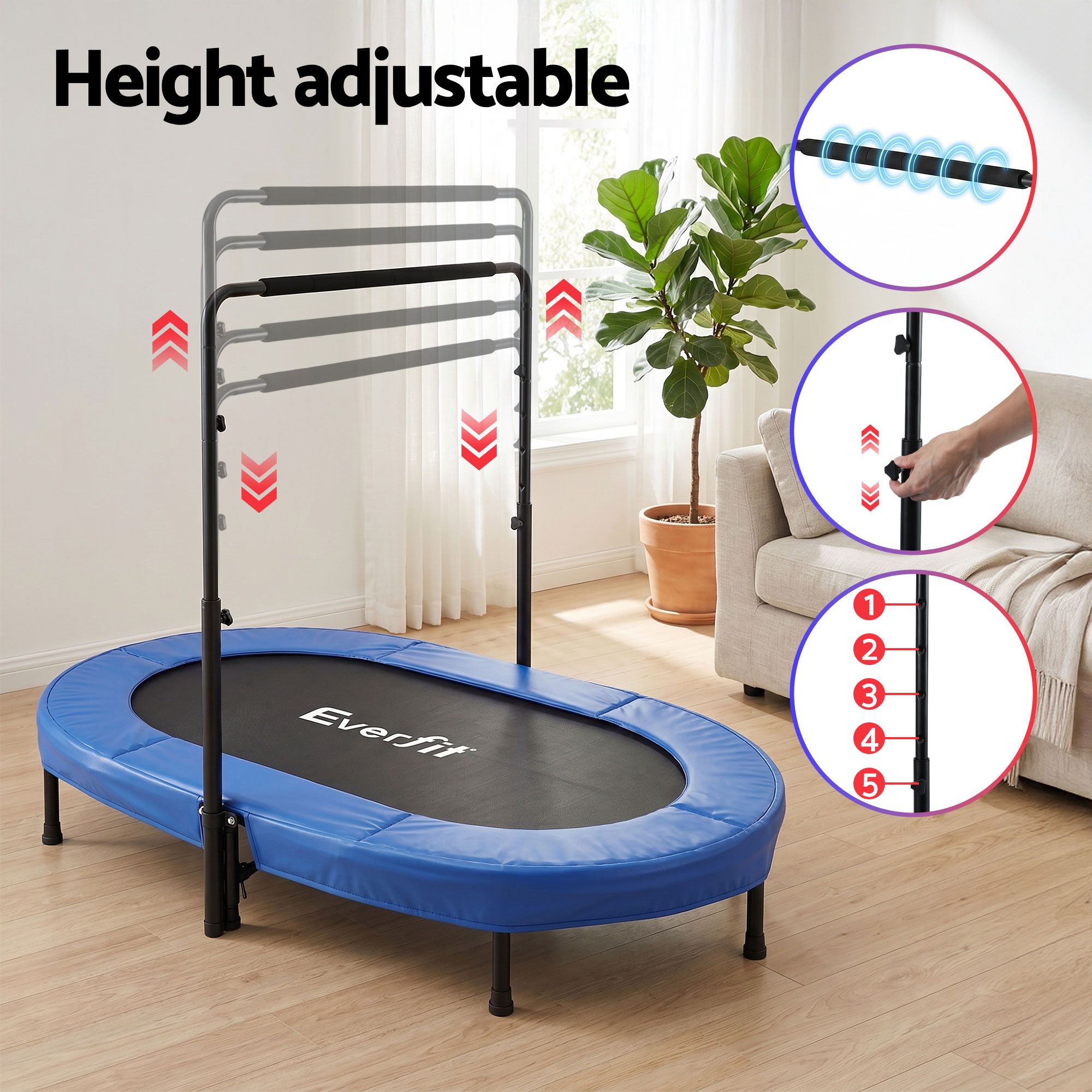 56-Inch Foldable Fitness Trampoline Indoor Rebounder Adjustable Handrail - Image 6
