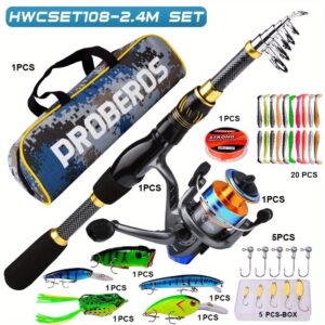 Proberus 2.4m Fishing Rod and Reel Combo with Tackle Bag