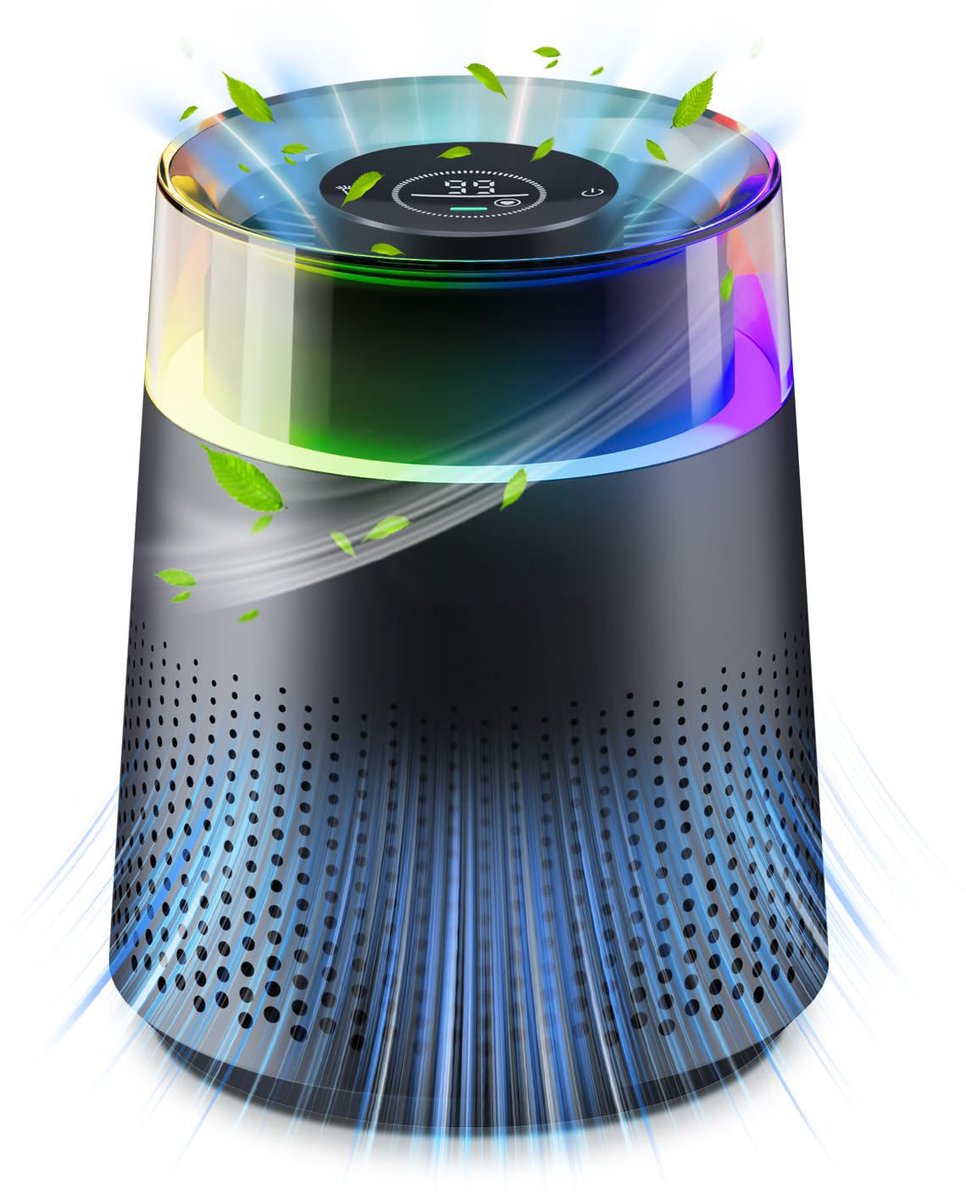 Air Purifier with HEPA 13 Filter, Negative Ioniser and Adjustable LED – Black