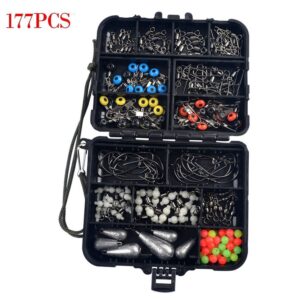 177 Piece Fishing Tackle Kit with Hooks, Weights and Tackle Box