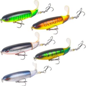 Topwater Fishing Lure Set with Rotating Tail and Treble Hooks