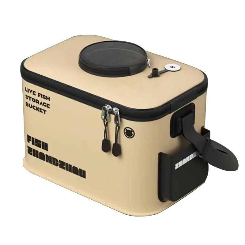 Foldable EVA Live Fish Bucket with Zippered Lid and Side Pocket - Image 13