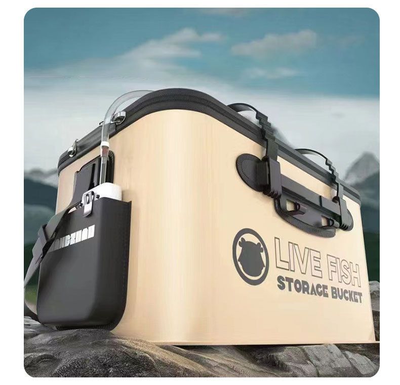 Foldable EVA Live Fish Bucket with Zippered Lid and Side Pocket - Image 6