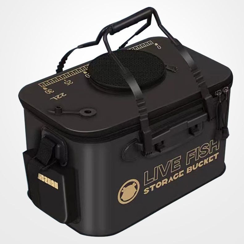 Foldable EVA Live Fish Bucket with Zippered Lid and Side Pocket - Image 7