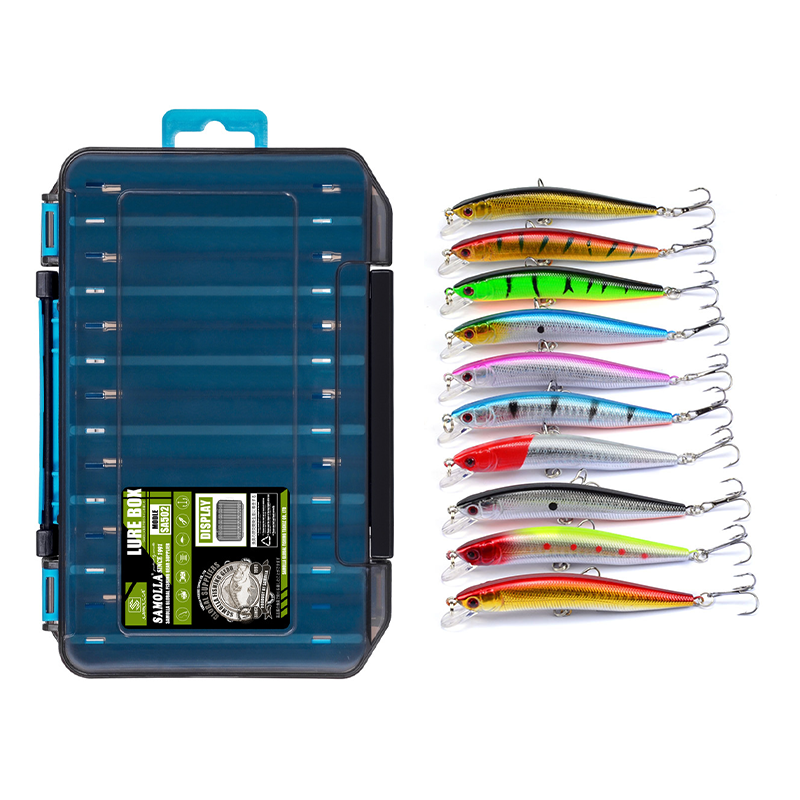 10 Floating Minnow Lures and Tackle Box Set 9.5cm 8.5g